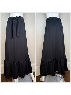 Vintage 1970s Black Maxi Skirt, Berg-Ray Frocks Size XS-Medium, Prairie Style